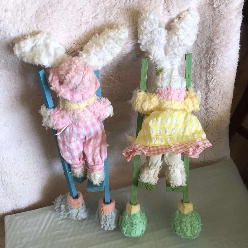 Vintage Chenille Bunnies on Stilts 21” tall